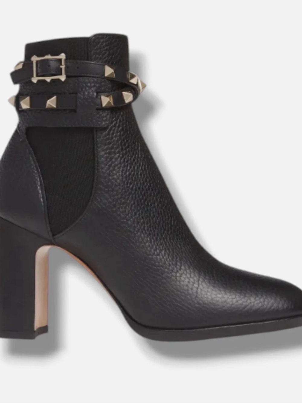 Valentino Garavani Black Leather Stud-Trim Block Heel Ankle Boot